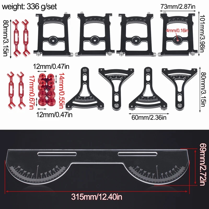 Rc Hobby Tools - ชุดเครื่องมือวัดระบบติดตั้งแชสซีอลูมิเนียม RC สำหรับรถออนโรด พร้อมไม้บรรทัดและประแจ สำหรับอัพเกรด 1/10